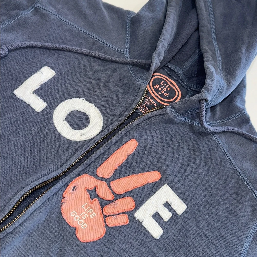 LIFE IS GOOD SIZE L~PEACE SIGN LOVE ZIP UP SWEATSHIRT JACKET ~HOODIE TOP SHIRT - Picture 8 of 12